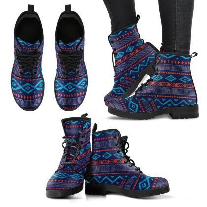 Aztec Blue Boots Boots, Vegan Leather Boots,..