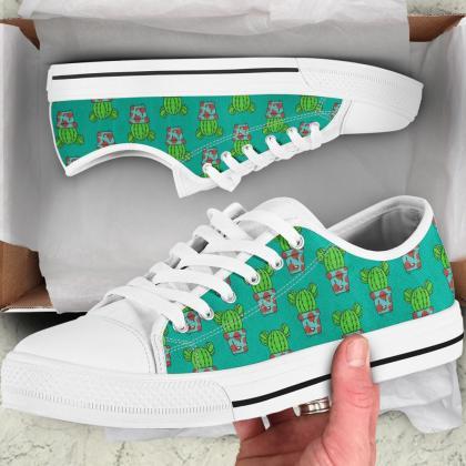 Cute Cactus Low Top Shoes, Custom Kawaii Shoes,..