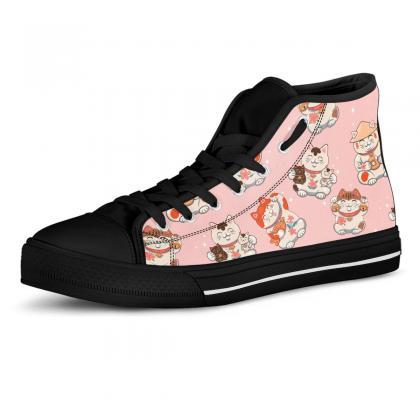 Maneki Neko High Top Shoes, Custom Kitty Shoes,..