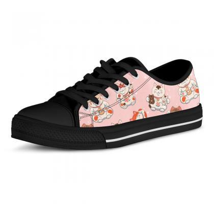 Maneki Neko Low Top Shoes, Custom Kitty Shoes,..