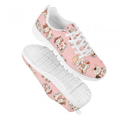 Maneki Neko Shoes, Custom Kitty Shoes, Women Donut..