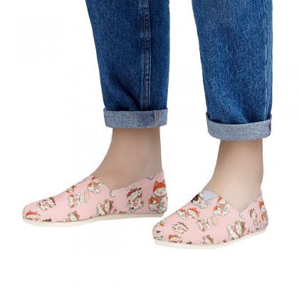 Maneki Neko Custom Casual Shoes, Women Casual..
