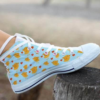 Cute Chicken High Top Shoes, Custom Chick Shoes,..