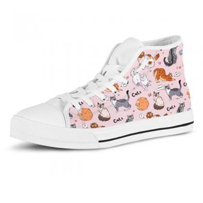 Cute Cat High Top Shoes, Custom Kitty Shoes, Women..