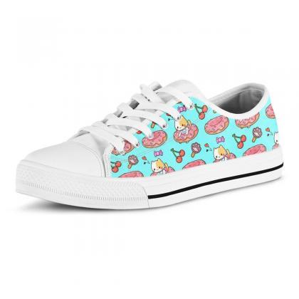 Cute Cat Low Top Shoes, Custom Kitty Shoes, Women..