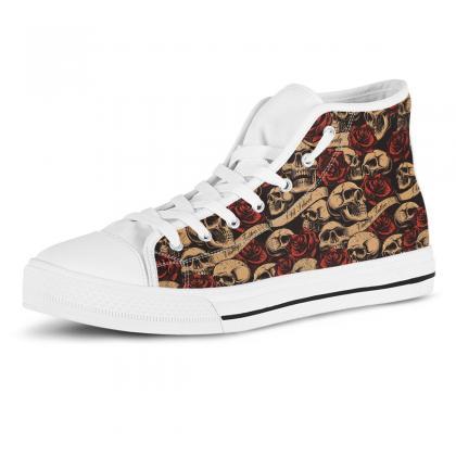 Skull Ans Rose High Top Shoes, Sneakers, Punk..