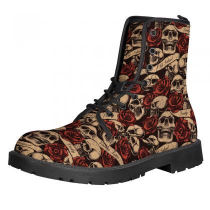 Skull Ans Rose Custom Boots, Punk Boots, Emo..