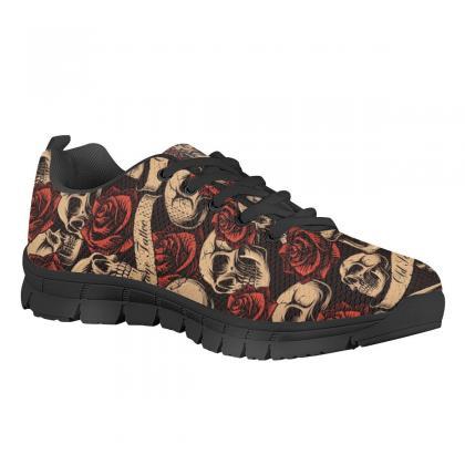 Skull Ans Rose Custom Shoes, Women Sneakers, Punk..