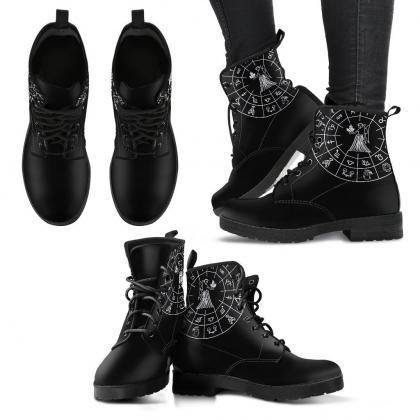 Virgo Black Zodiac Boots Handcrafted Women Boots,..