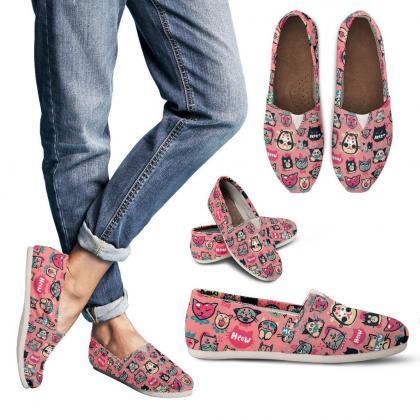 Pink Meow Cat Slip Ons Casual Women Shoes,..