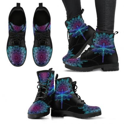Mandala Dragonfly Boots Handcrafted Women Boots,..