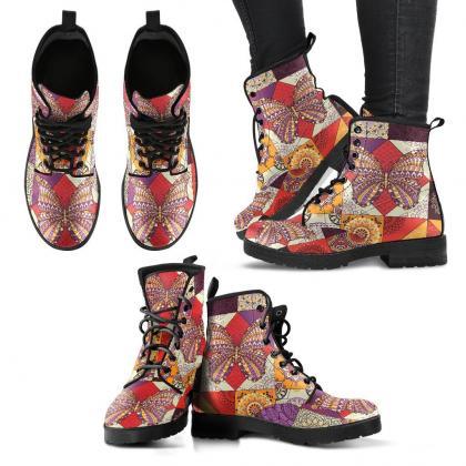 Mandala Butterfly Boots Handcrafted Women Boots,..