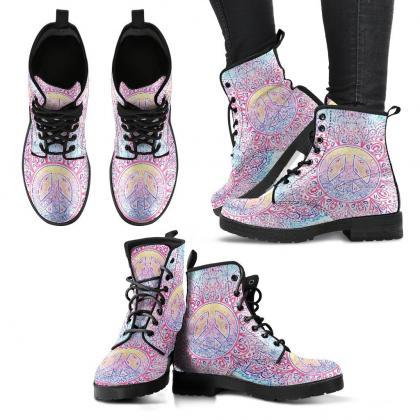 Light Peace And Mandala Boots Handcrafted Women..