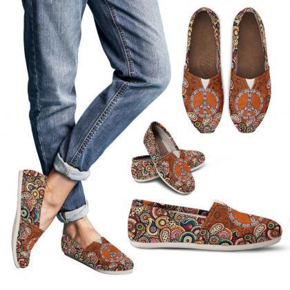 Leather Paisley Slip Ons Casual Women Shoes,..