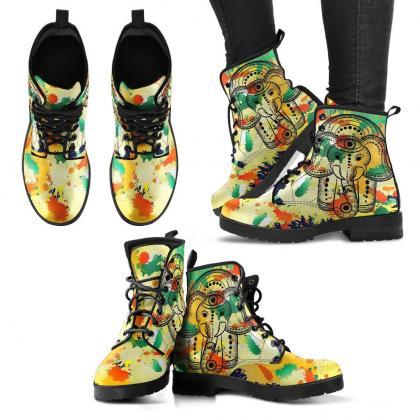 Hamsa Elephant Women Boots, Vegan Leather Boots,..