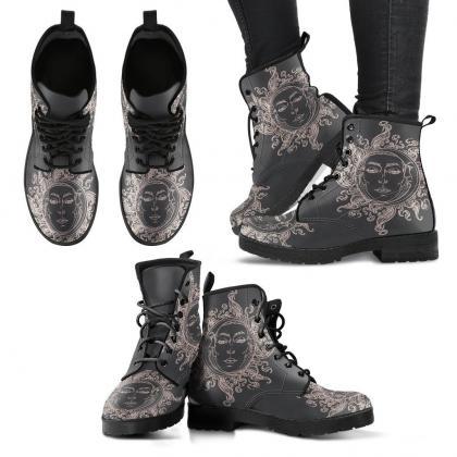 Grey Sun And Moon Women Boots, Vegan Leather..