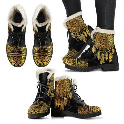 Golden Dream Catcher Winter Boots Handcrafted..