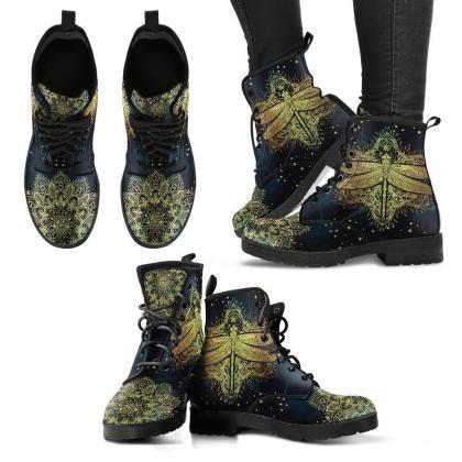 Golden Dragonfly Women Boots, Vegan Leather Boots,..
