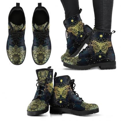 Golden Butterfly Women Boots, Vegan Leather Boots,..