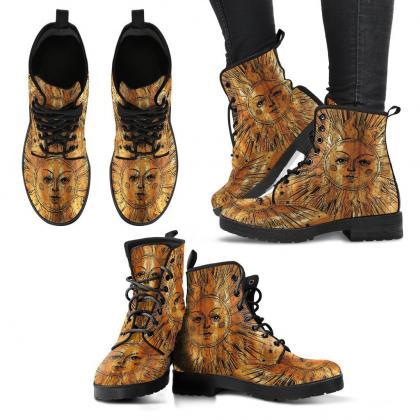 Gold Sun Women Boots, Vegan Leather Boots, Animal..