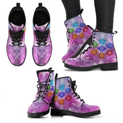 Glowing Chakra Women Boots, Vegan Leather Boots,..