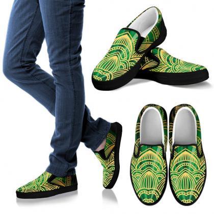 Glamour Green Mandala Slipon Designer Shoes,..