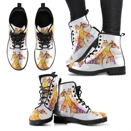 Giraffe Women Boots, Vegan Leather Boots, Animal..