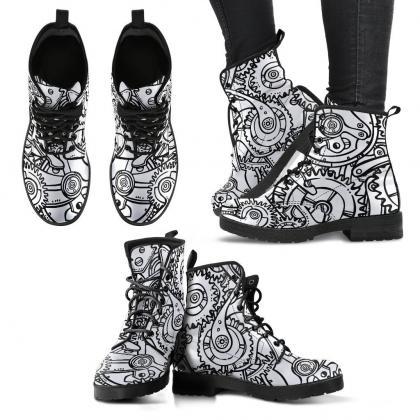 Gears Black & White Women Boots, Vegan..
