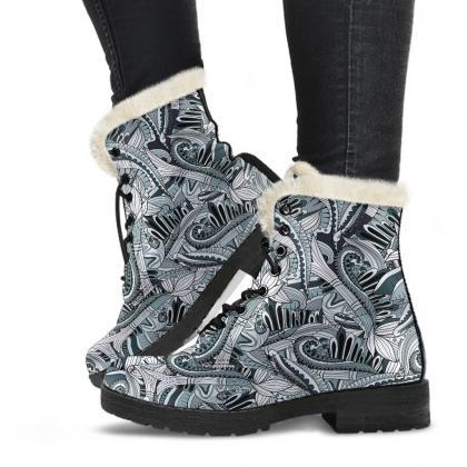 Funky Patterns In Blacks Winter Boots Handcrafted..
