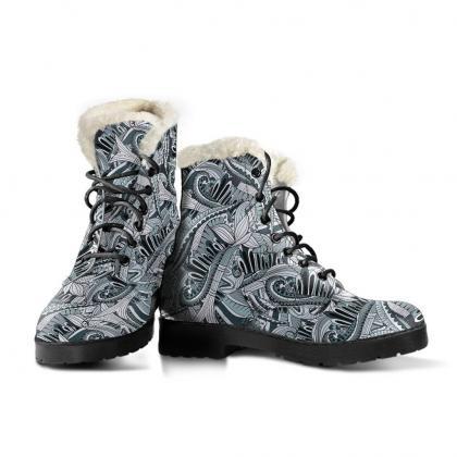 Funky Patterns In Blacks Winter Boots Handcrafted..