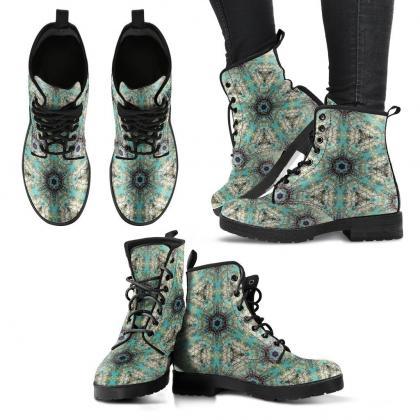 Fractal Mandala Women Boots, Vegan Leather Boots,..