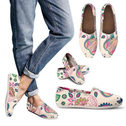 Floral Zen Slip Ons Casual Women Shoes, Handmade..