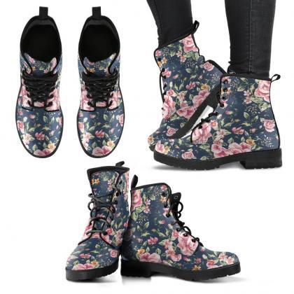 Floral Pattern Women Boots, Vegan Leather Boots,..
