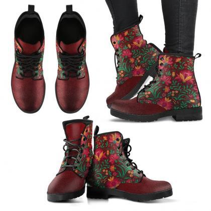 Floral Pattern Women Boots, Vegan Leather Boots,..