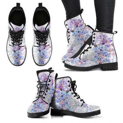 Floral Mandala Women Boots, Vegan Leather Boots,..