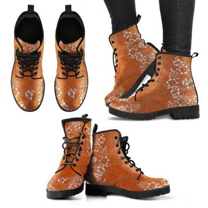 Floral Handcrafted Women Boots, Vegan Leather..