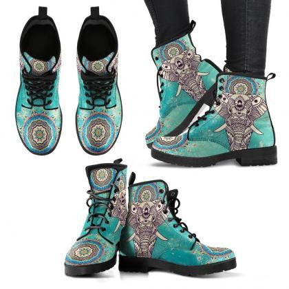 Elephant Mandala Handcrafted Women Boots, Vegan..