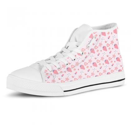 Strawberry High Top Shoes, Fruit Shoes, Women..