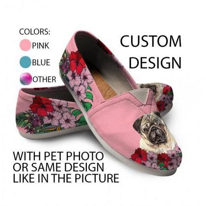 Pug Shoes, Custom Picture, dog love..