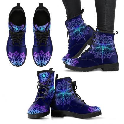Dragonfly Mandala Boots Handcrafted Women Boots,..