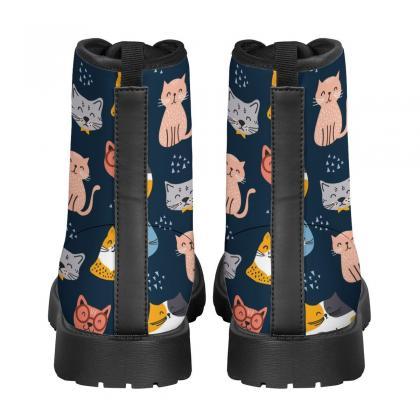 Cute Navy Cat Boots, Cats Leather Boots,..