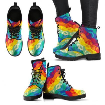 Colorful Peace Boots Handcrafted Women Boots,..