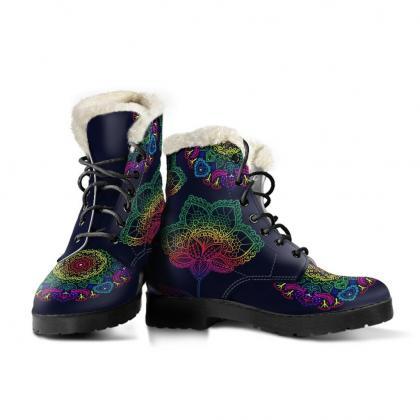 Colorful Flower Faux Fur Handcrafted Winter Boots..