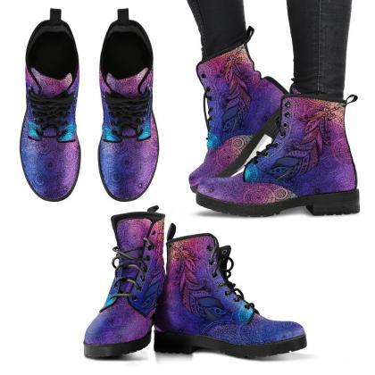 Colorful Feather Mandala Boots Handcrafted Women..