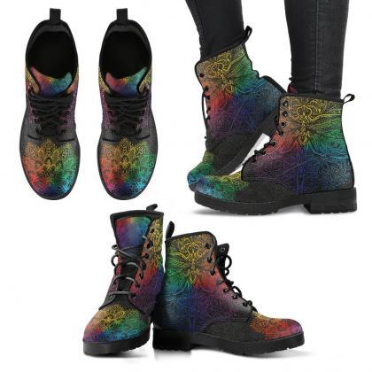 Colorful Dragonfly Mandala Boots Handcrafted Women..