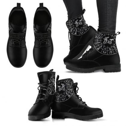 Capricorn Black Zodiac Boots Handcrafted Women..