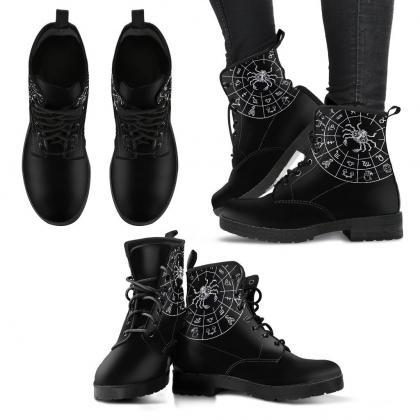 Cancer Black Zodiac Boots Handcrafted Women Boots,..