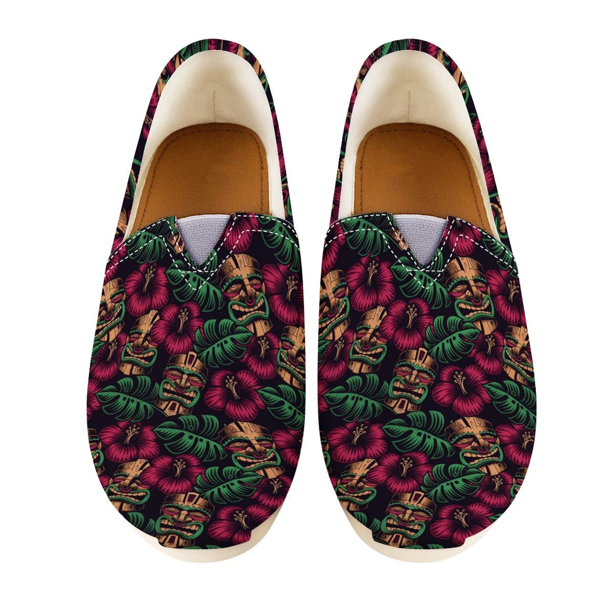 Tiki Mask Skull Casual Shoes, Polynesia Style Design Women Casual Shoes, Fruit Casual Shoes, Vegan Pattern Shoes