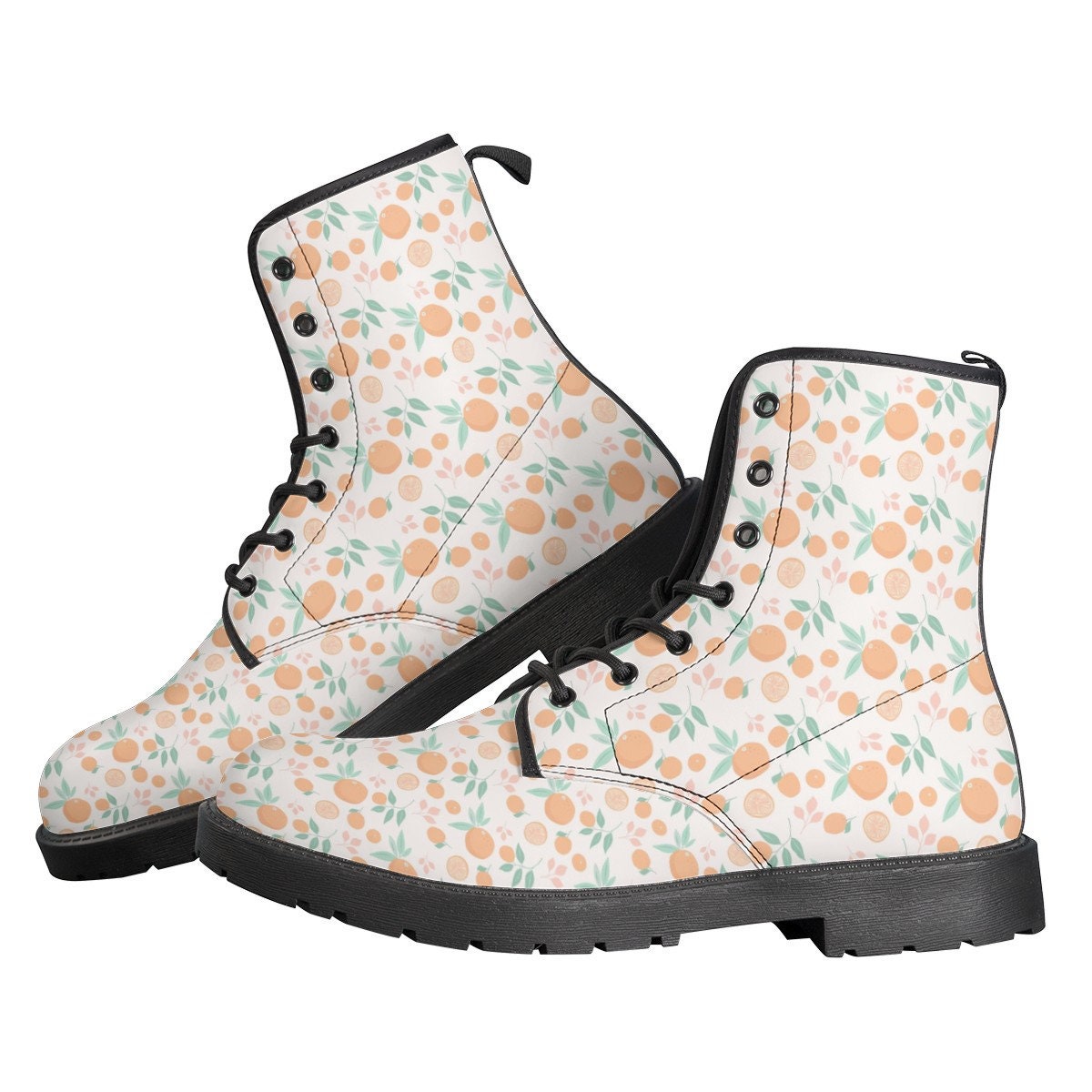 Orange Boots, Orange Fruit Leather Boots, Pink Vegan Boots, Women Girl Gift, Classic Boot