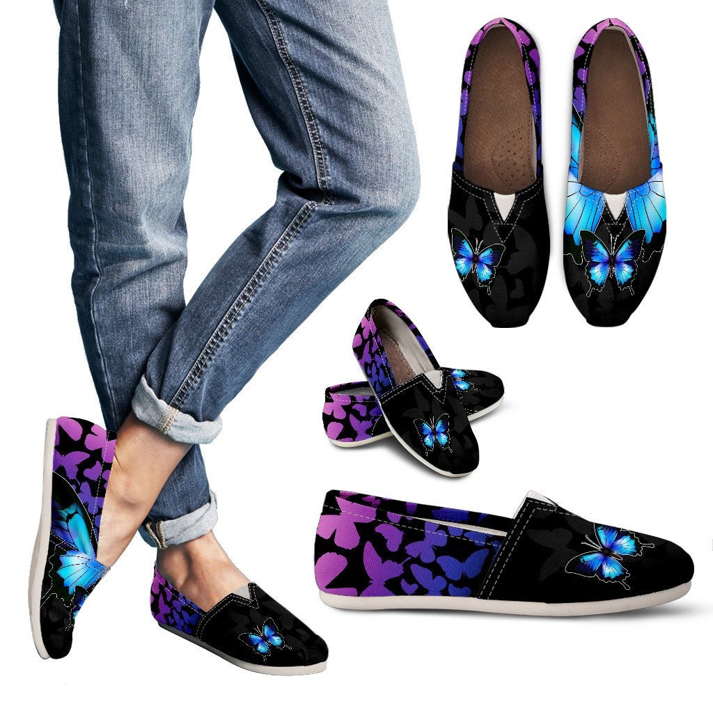 Butterfly Pattern Casual Slip Ons Casual Women Shoes, Handmade Women Shoes, Slip On Shoes, Dream Shoes